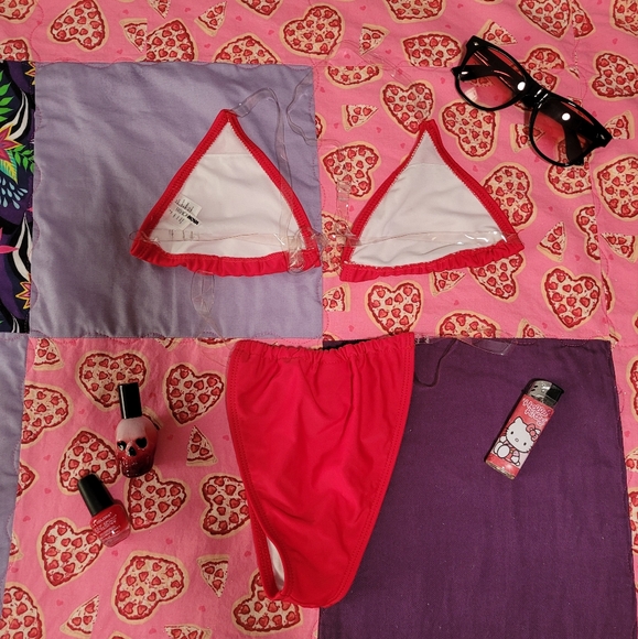 Fashion Nova Red Bikini Clear Strapped Two-Piece Women's Size S Small - Picture 2 of 7